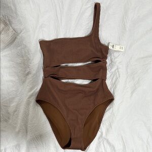 Aerie Brown Bodysuit with Asymmetrical Cutouts
